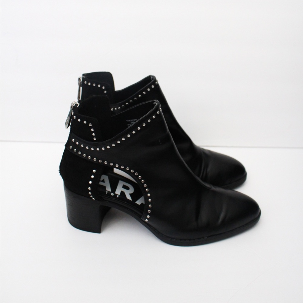 ZARA Women Studded Black Ankle Boots Booties 39 8